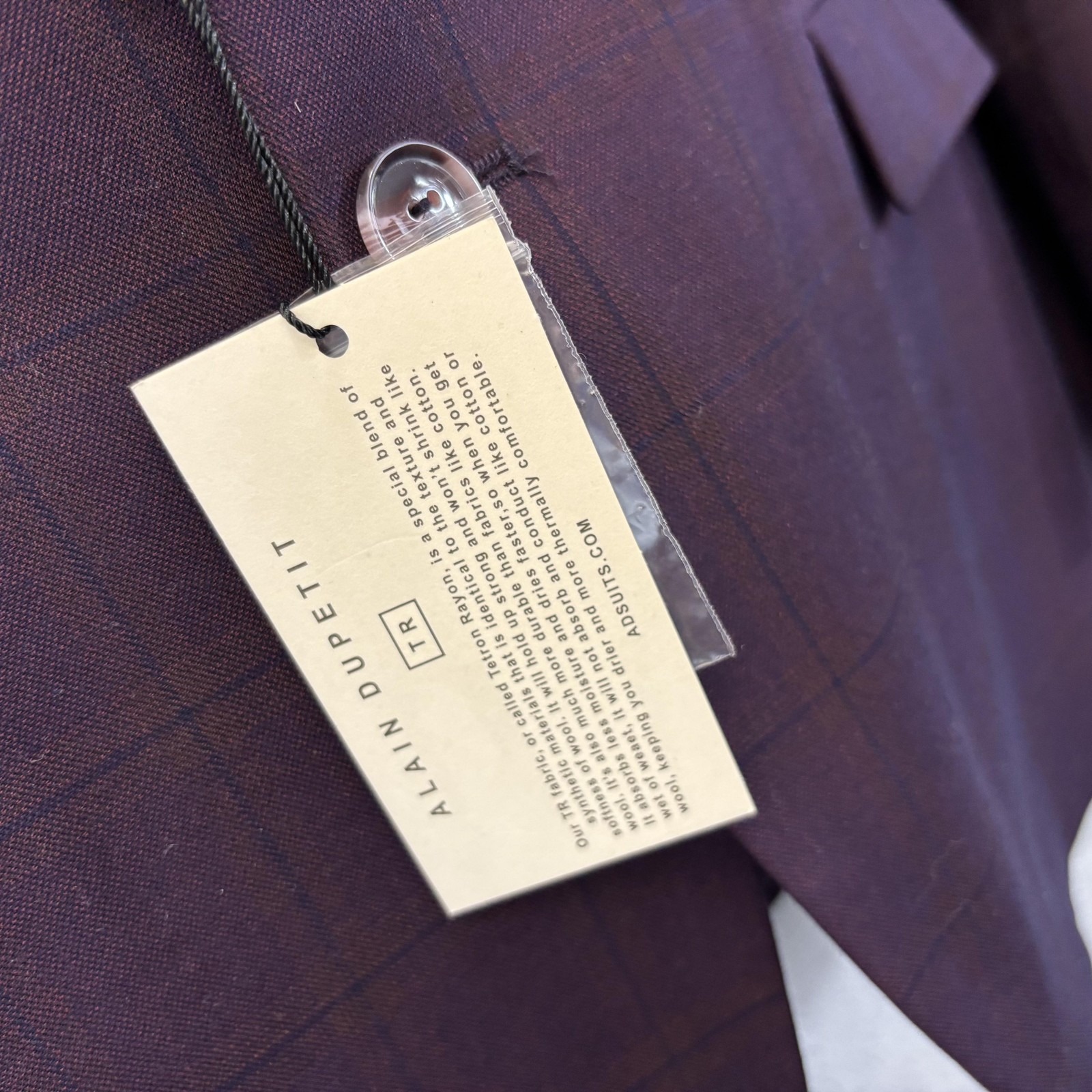 Nwt Alain Dupetit Blazer Vest 2 Pc Set Mens 44s Purple Plaid Formal Suit Jacket — image 7 of 8